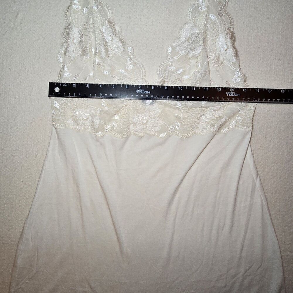 Natori White Sleeveless Nightgown Deep V-neckline Dress Decorative Lace Large - Picture 7 of 7
